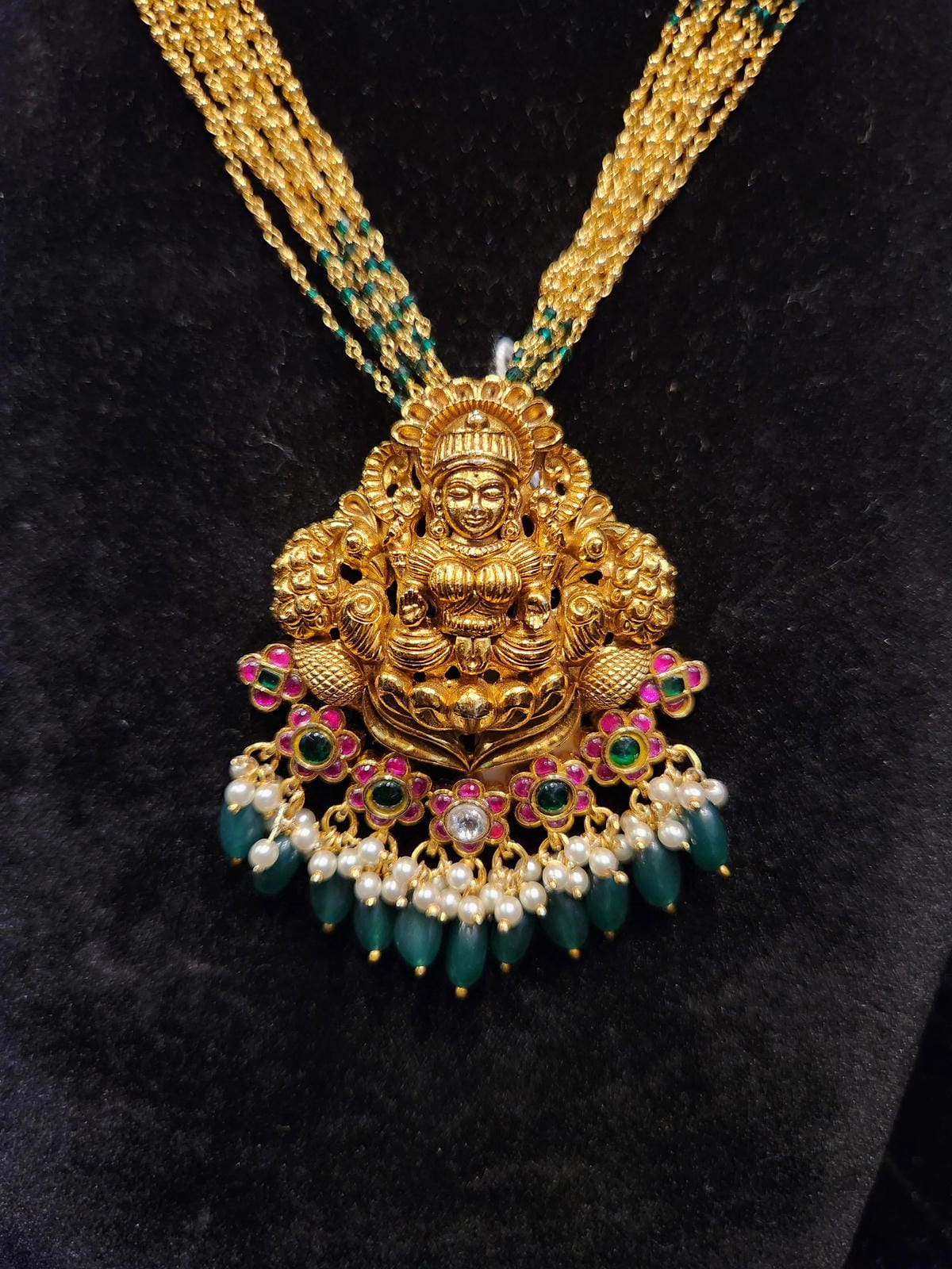 Traditional Nakshi Lakshmi Pendant Set with gold finish chains