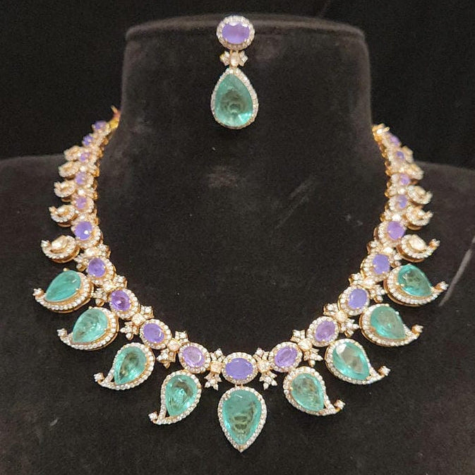 Exquisite Moissanite Emerald Mango 92.5 Silver Necklace Set