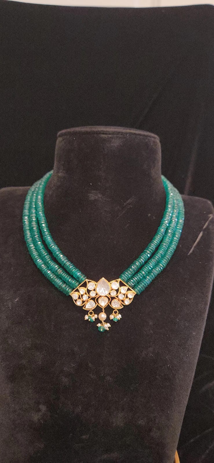 Luxurious Polki Moissanite Lotus 92.5 Silver Pendent Precius Beads Mala