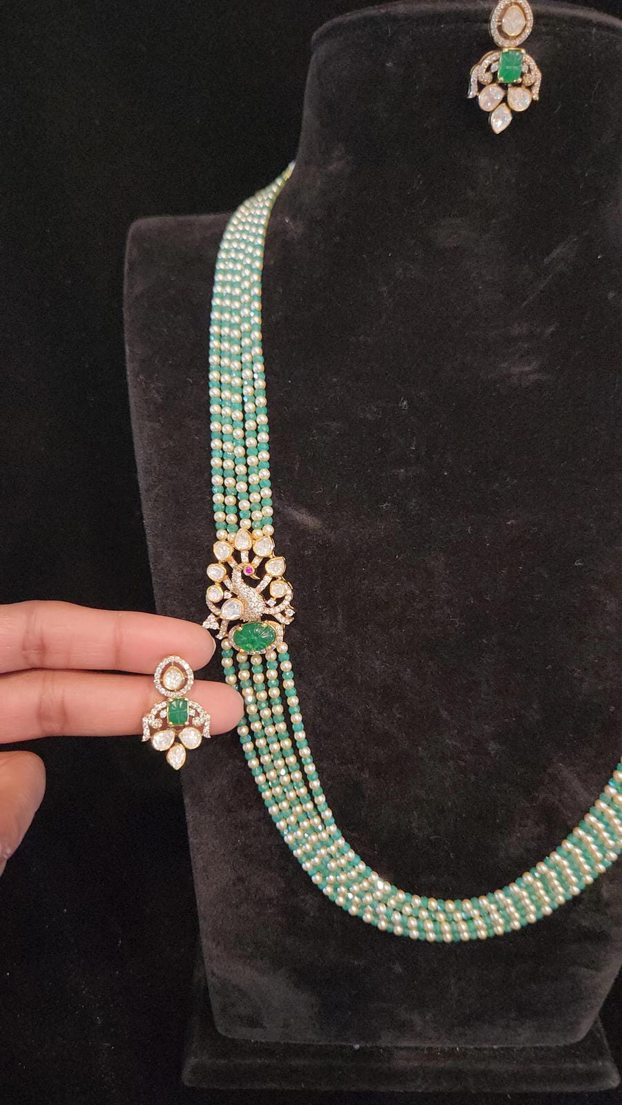 Royal Swarovski Pearl, CZ Haram Set with 92.5 Silver Peacock Brooch