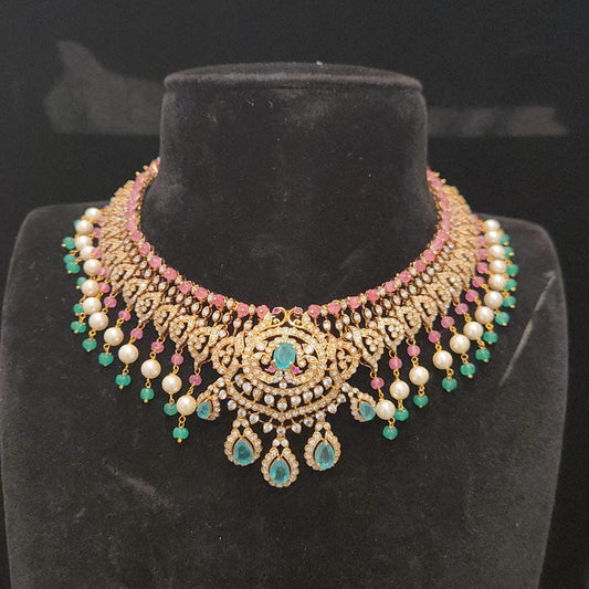 Regal Victorian Pumpkin Bead 92.5 Silver Necklace Set