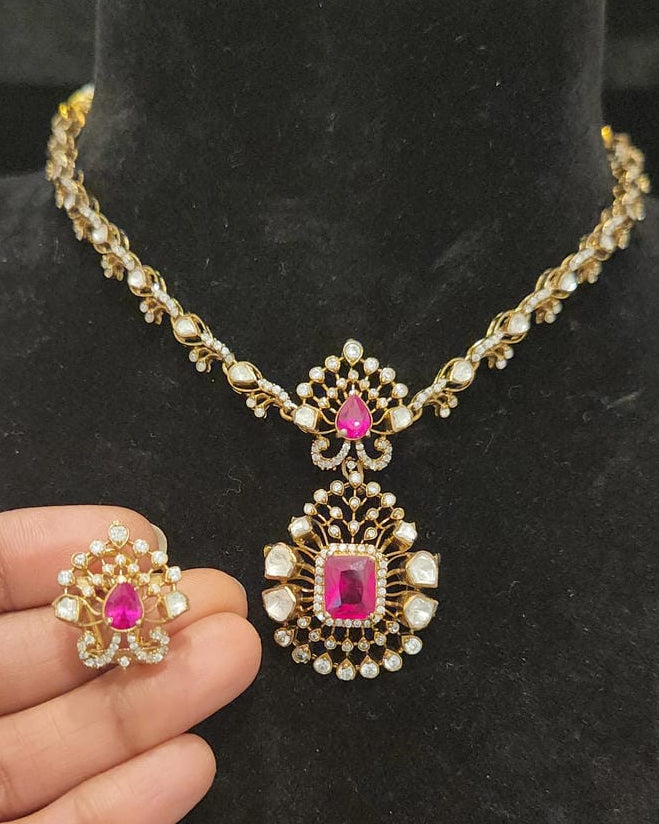 Regal Victorian Moissanite Ruby 92.5 Silver Necklace Set