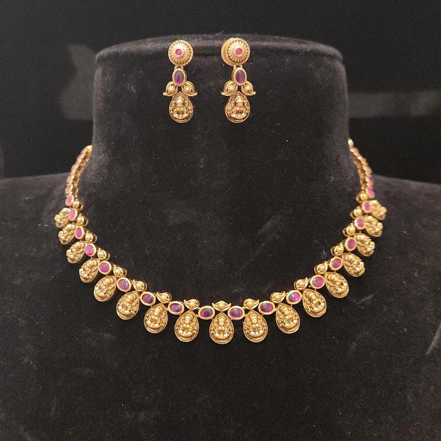 Divine Lakshmi Tear-Drop 92.5 Silver Nakshi Set