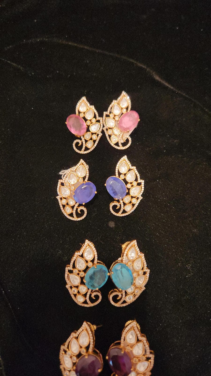 Victorian Finish CZ & Moissanite Studs with Color Accents