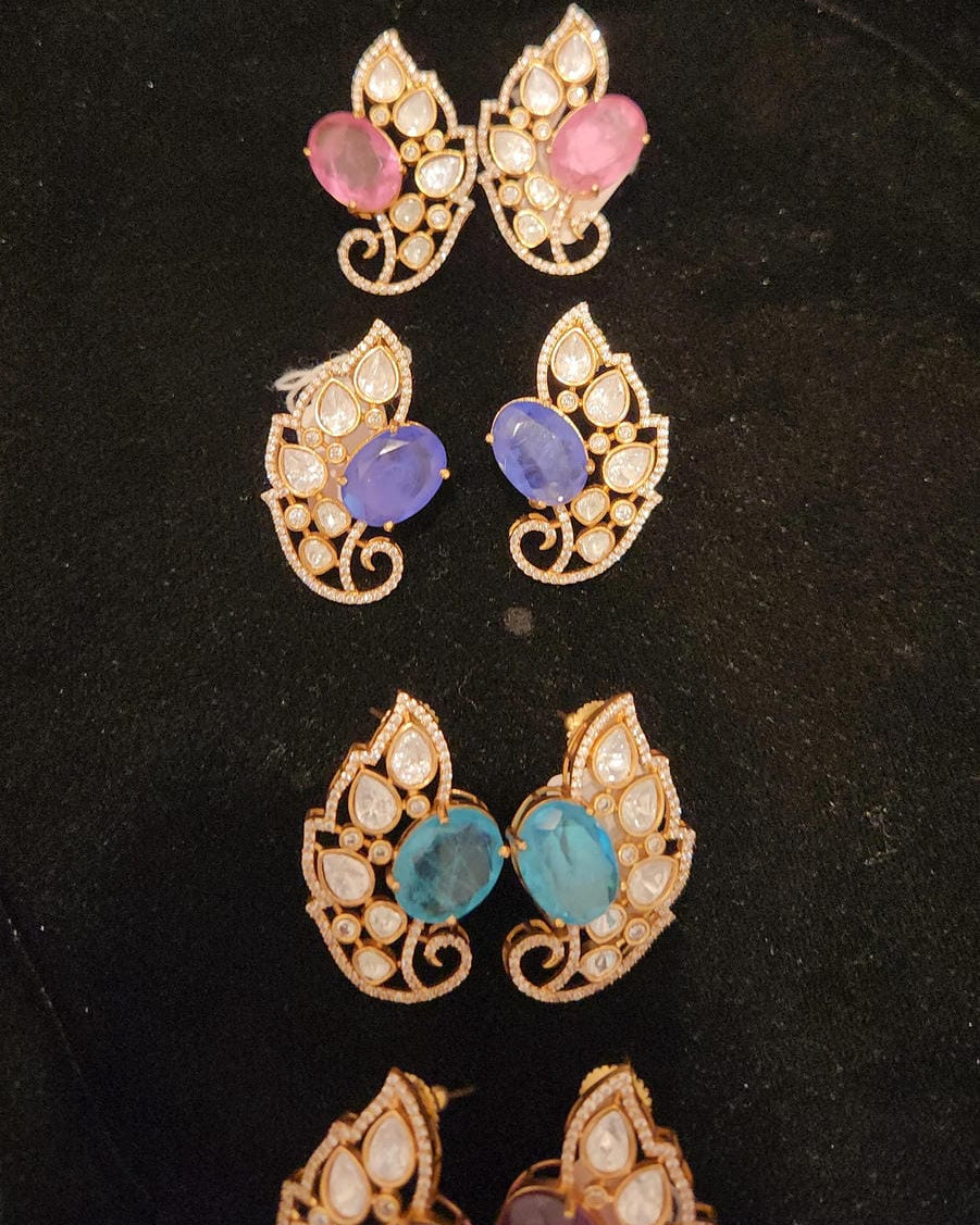 Victorian Finish CZ & Moissanite Studs with Color Accents