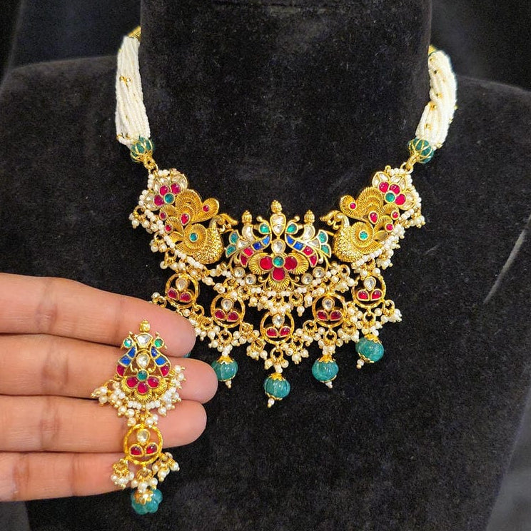 Multi-Color Polki Kundan Necklace Set