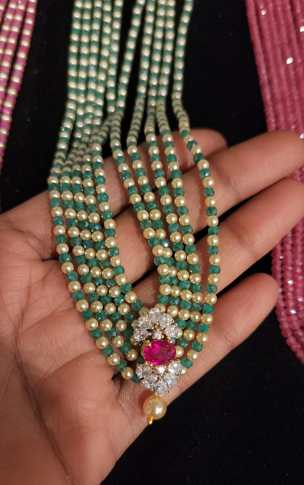 Elegant Swarovski Pearl Mala with 92.5 Silver Brooch