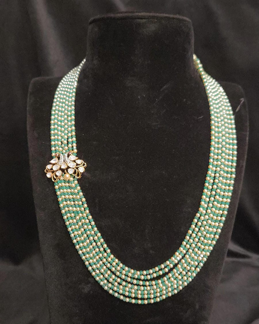 Pretty Swarovski Pearl Haram with 92.5 Silver Peacock Brooch