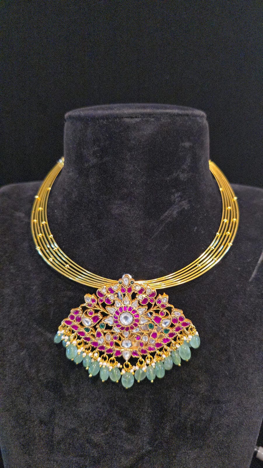 Gold Finish Kante with Polki Pendent