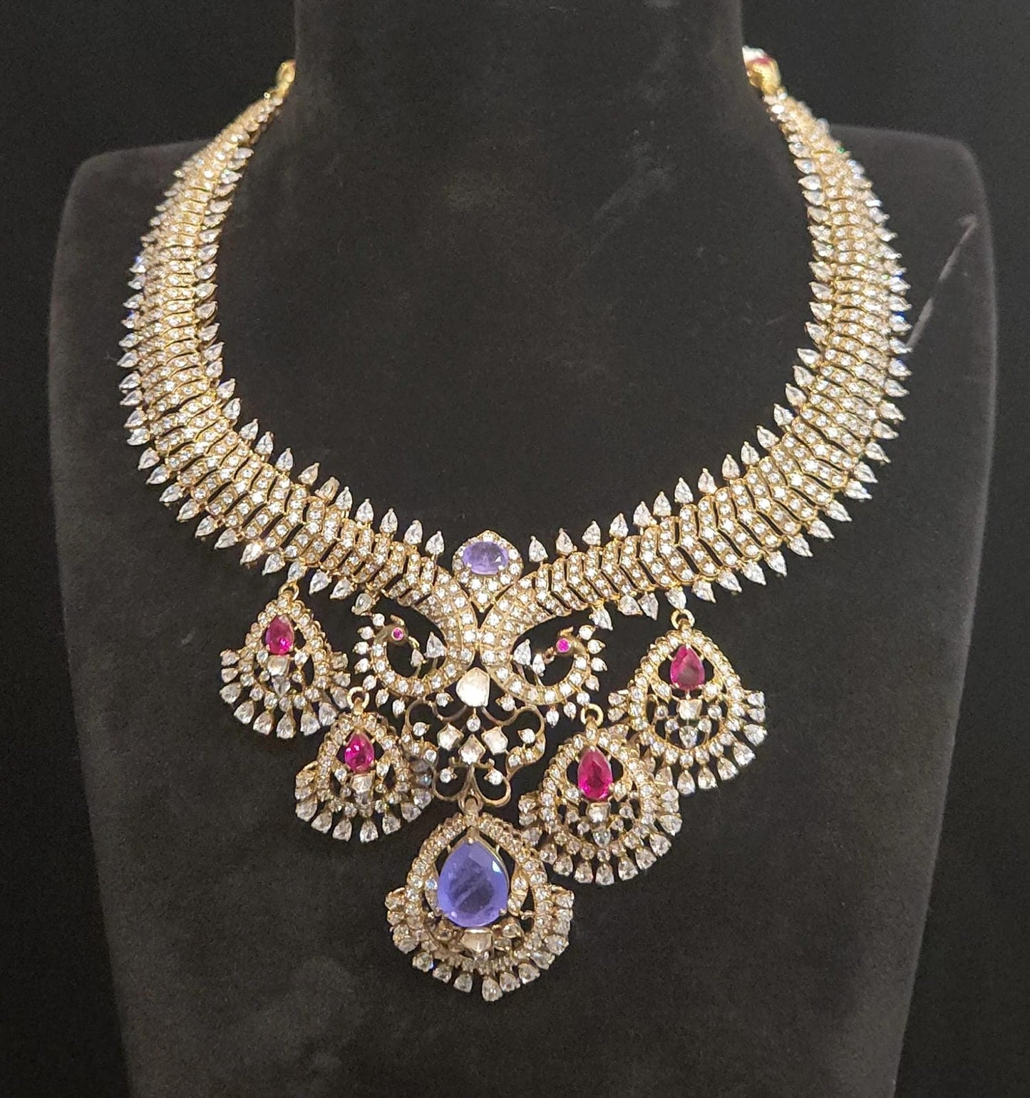 92.5 Silver Ruby & Purple Stones Kante Set