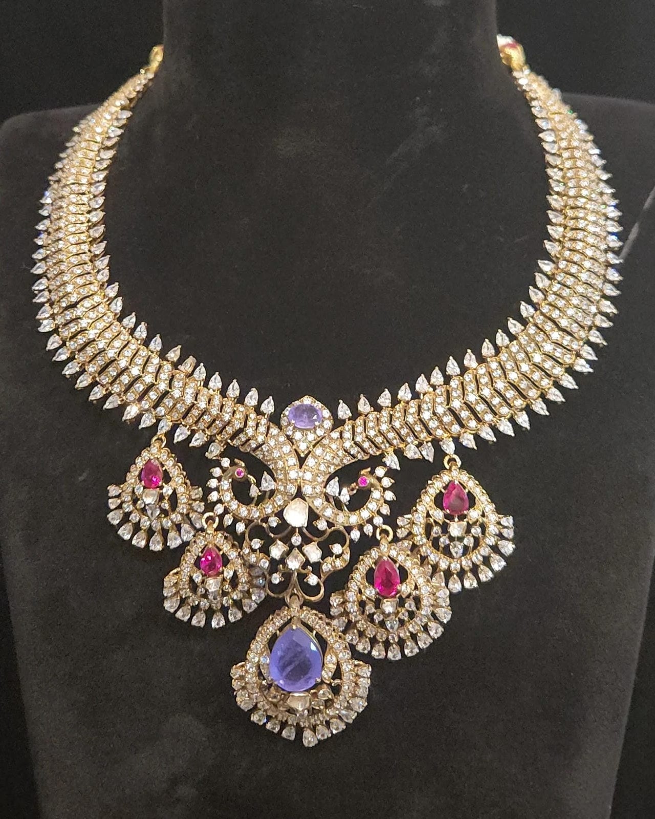 92.5 Silver Ruby & Purple Stones Kante Set