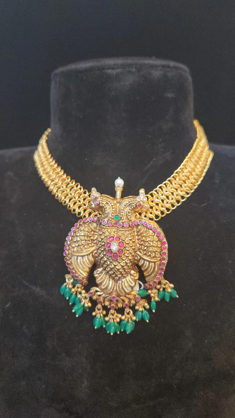 92.5 Silver Antique Finish Garuda Pendent Mesh Chain Set