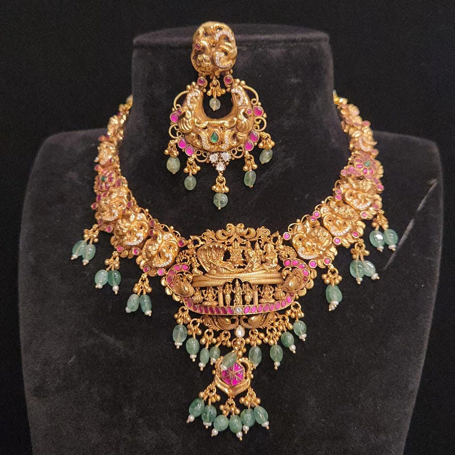 92.5 Silver Necklace Set, Handcrafted Temple Jewelry