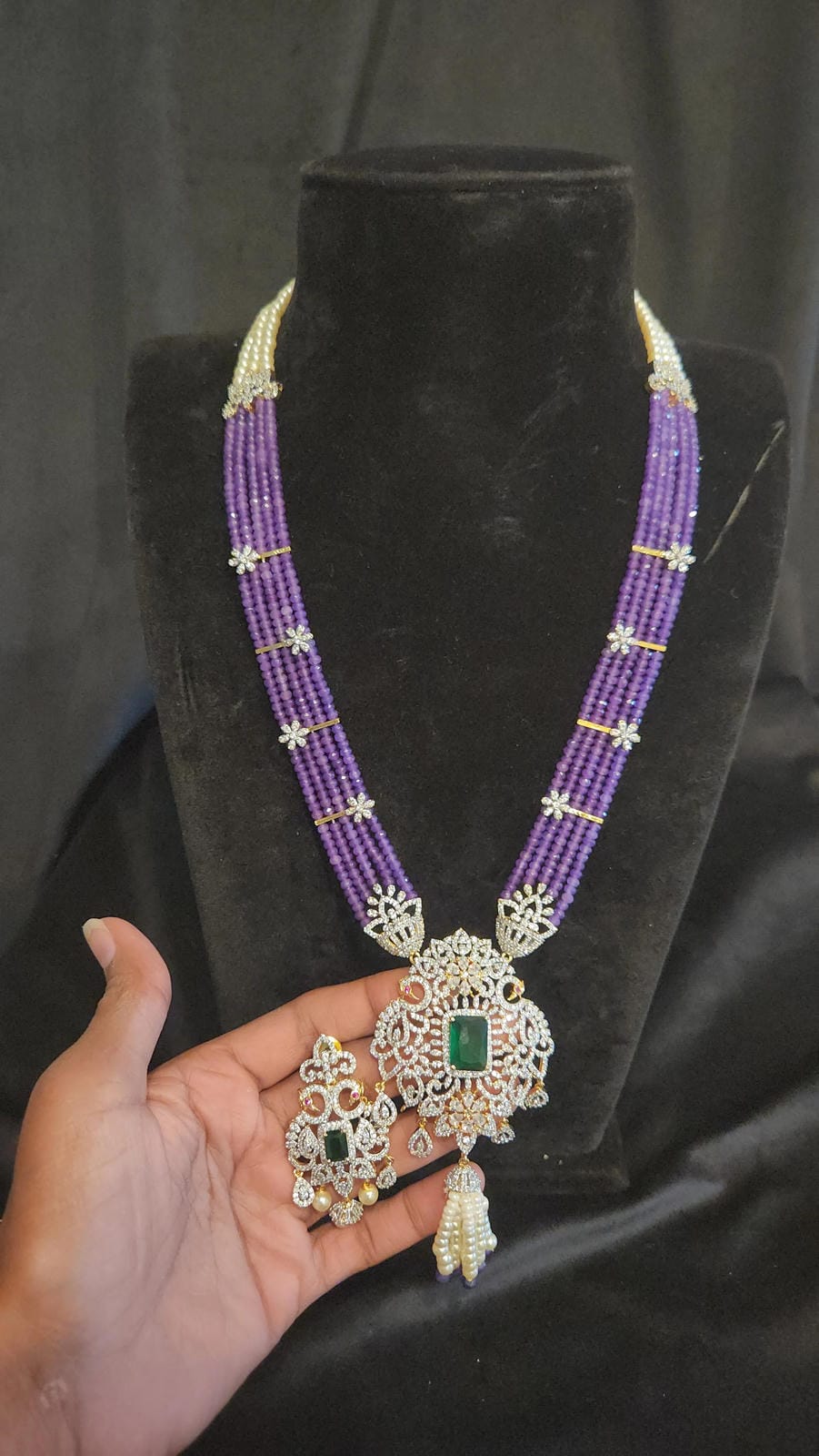 5-Layered Bead Mala with Peacocks Pendant