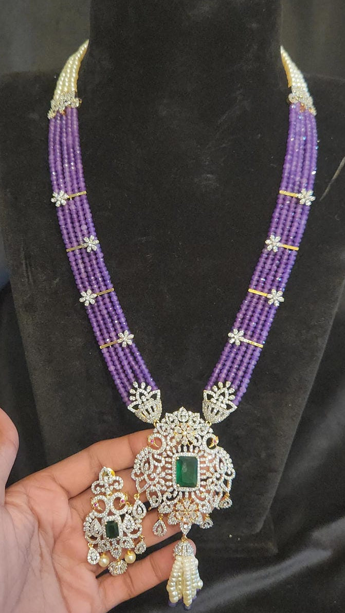 5-Layered Bead Mala with Peacocks Pendant