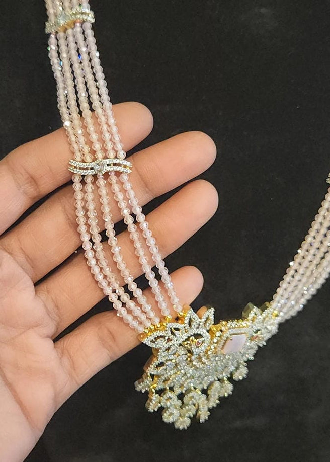 4-Layered Baby Pink CZ Bead Haram Set