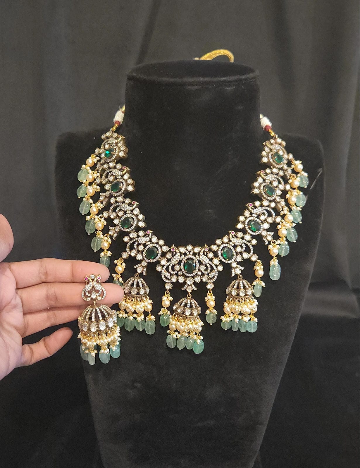 Victorian Peacock & Emerald Necklace Set