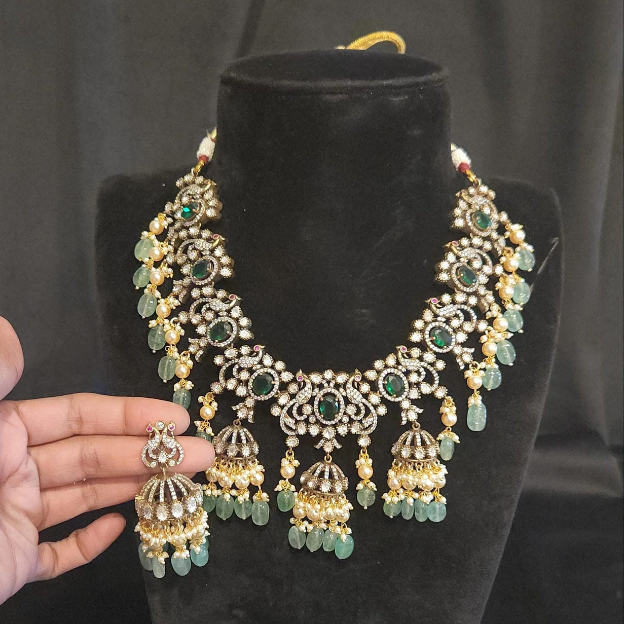 Victorian Peacock & Emerald Necklace Set