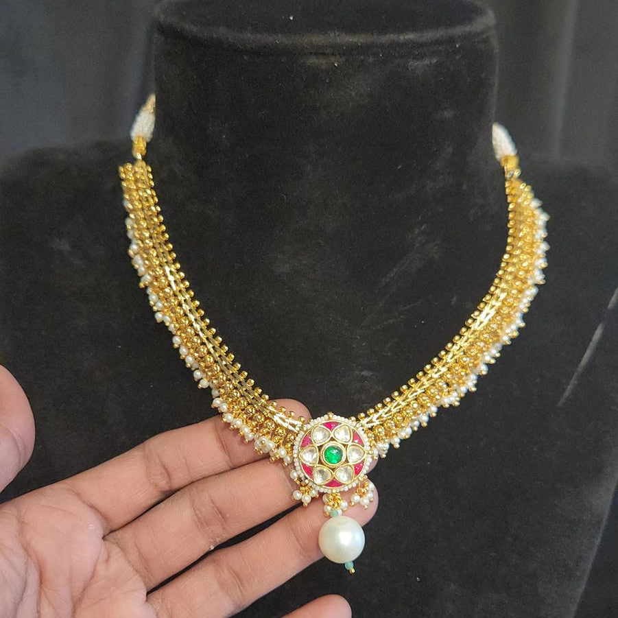 Pachi Kundan Necklace Set with Sugar Bead & Pearls