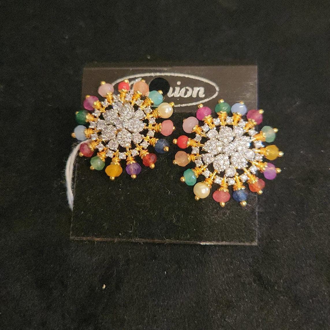 Moissanite & Multi-Color Beads Studs