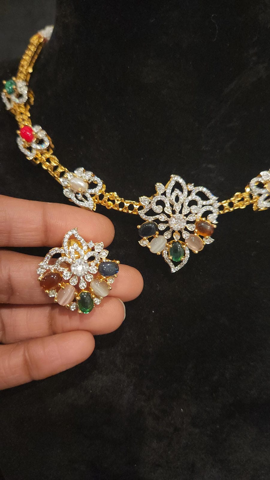 Gold Finish Navaratan Floral Kante Set