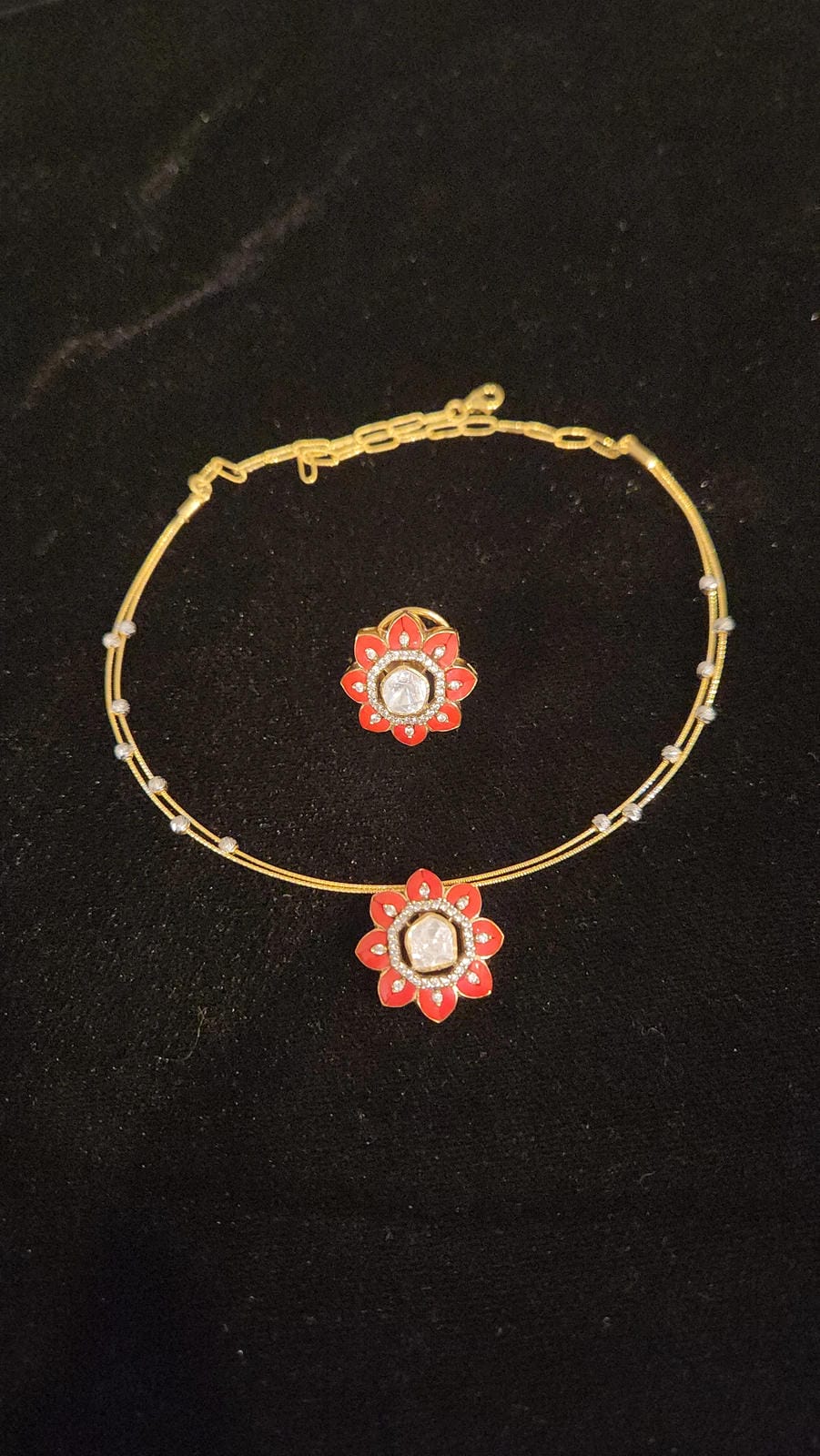 92.5 Silver Floral Coral Pendant Set