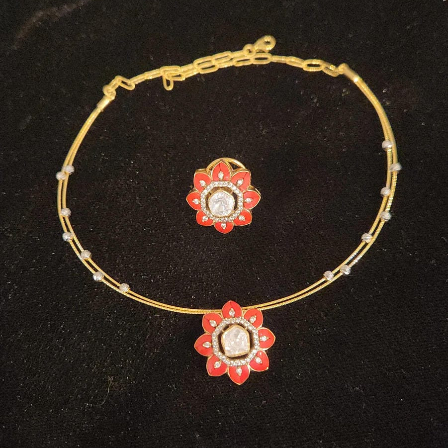 92.5 Silver Floral Coral Pendant Set