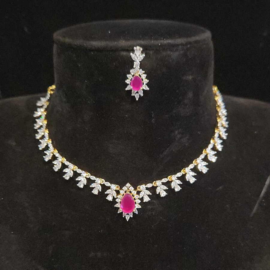 Sparkling Diamond Finish Ruby Necklace Set