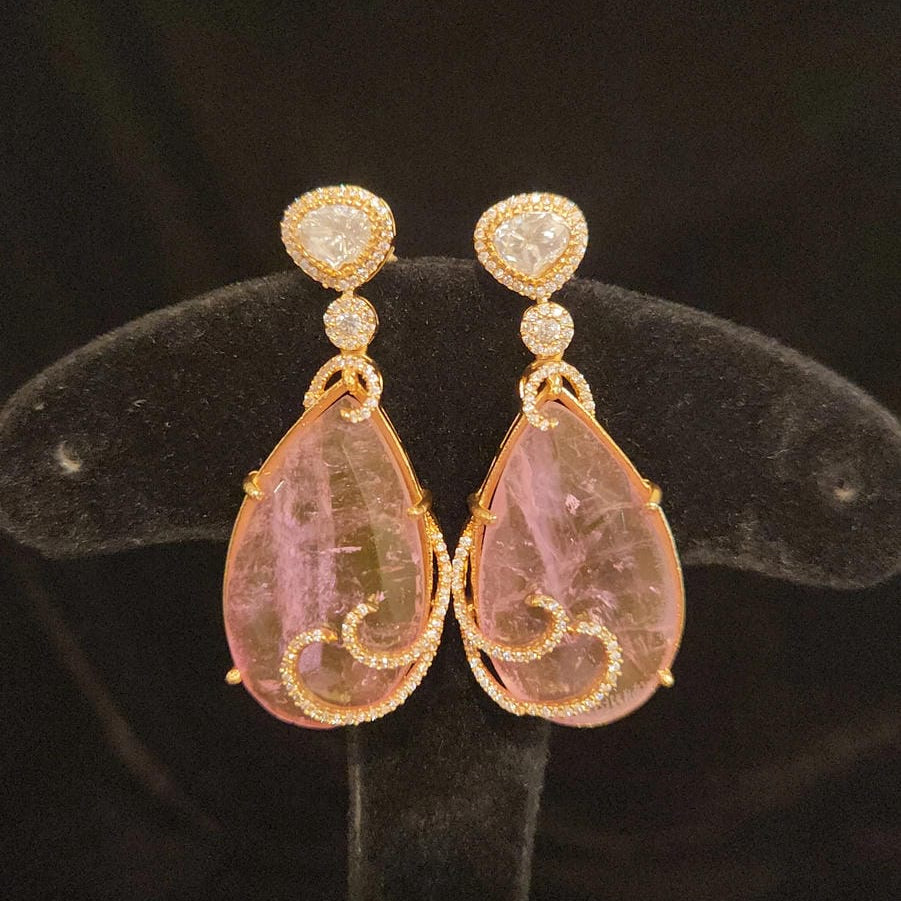 Sparkling Drop Shaped Baby Pink Double-Eight Earrings