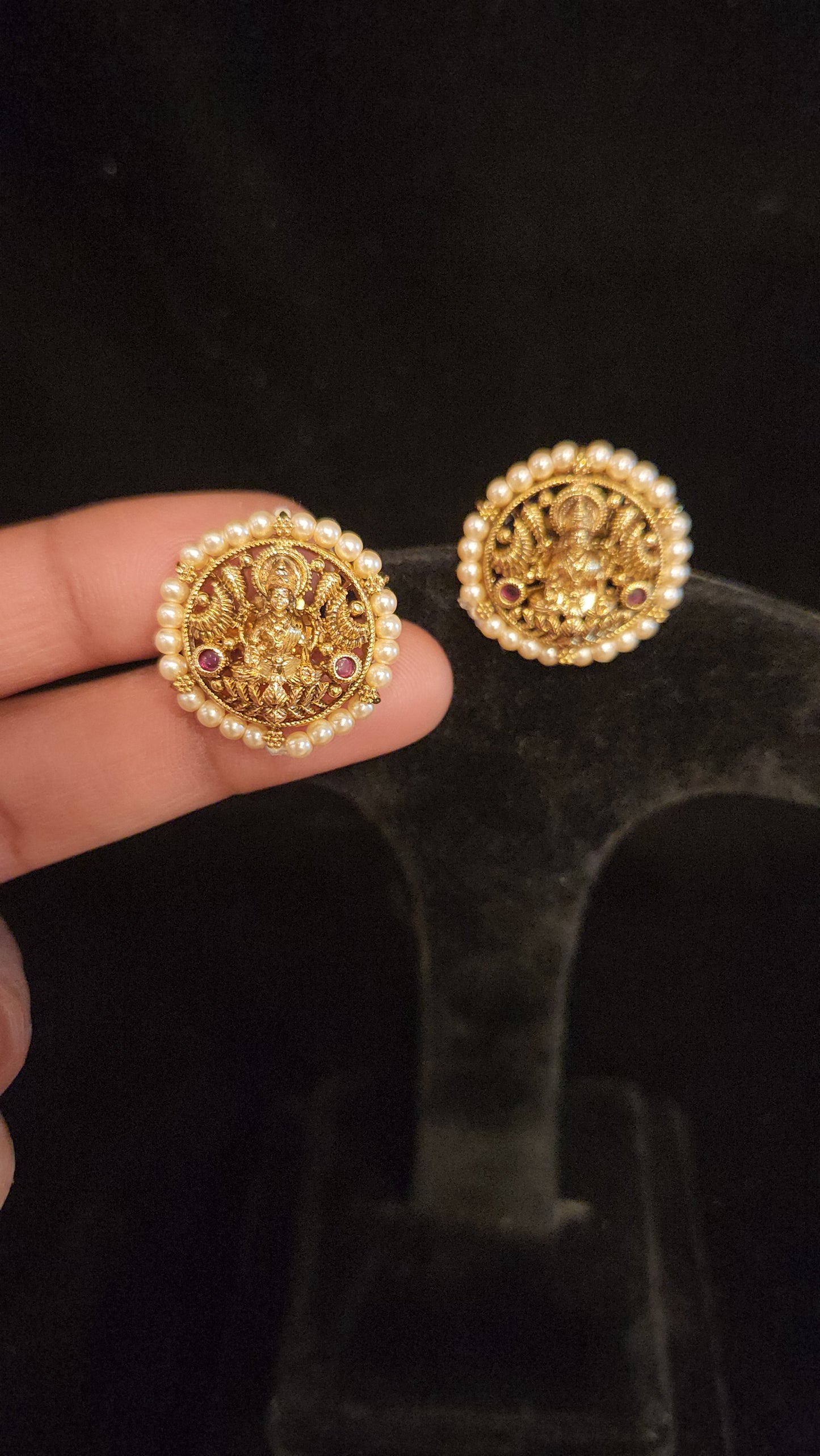 Divine Lakshmi Devi & Pearls Studs