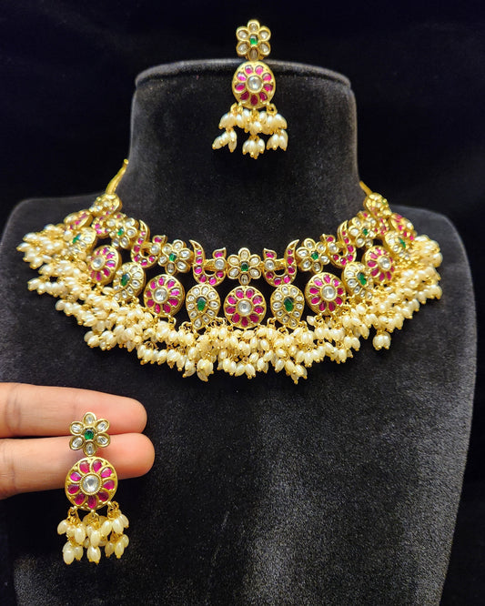 Opulent Mango Floral Jadau Kundan Necklace Set
