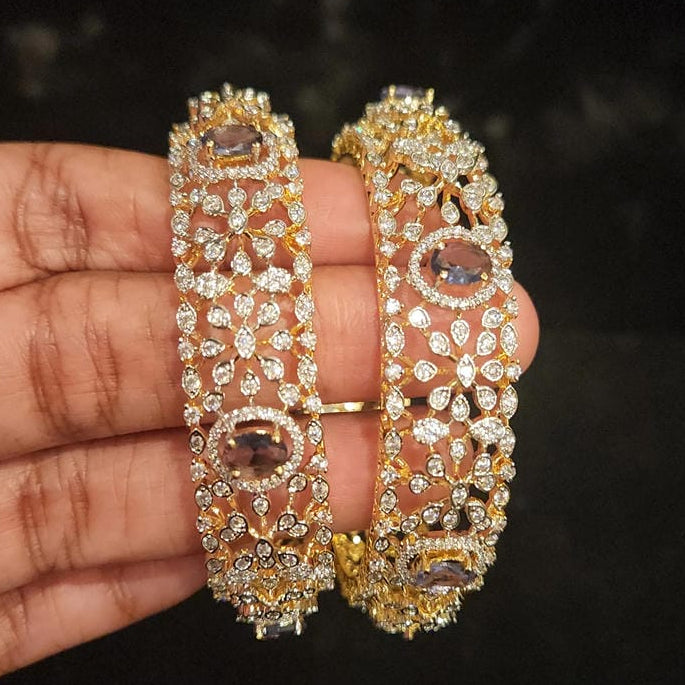Brilliant Diamond Finish Floral Purple Stone Bangles