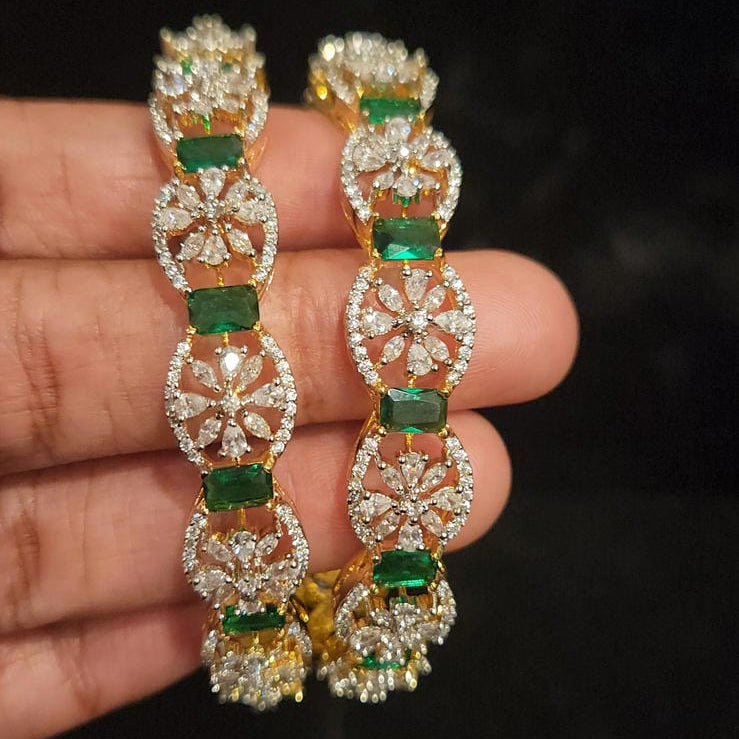 Brilliant Diamond Finish Oval Flower Emerald Bangles