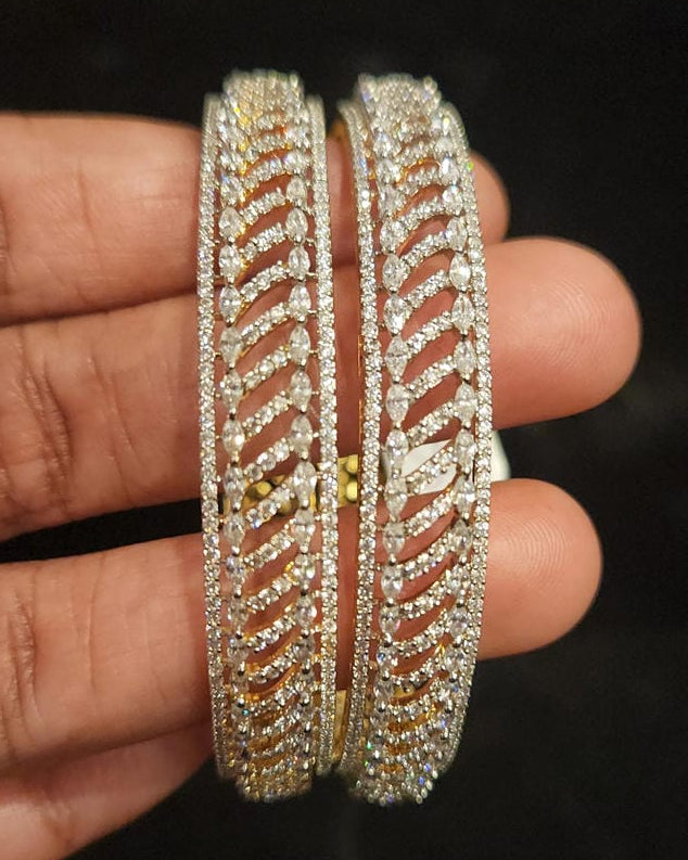 Shining CZ Slanting Design Bangles
