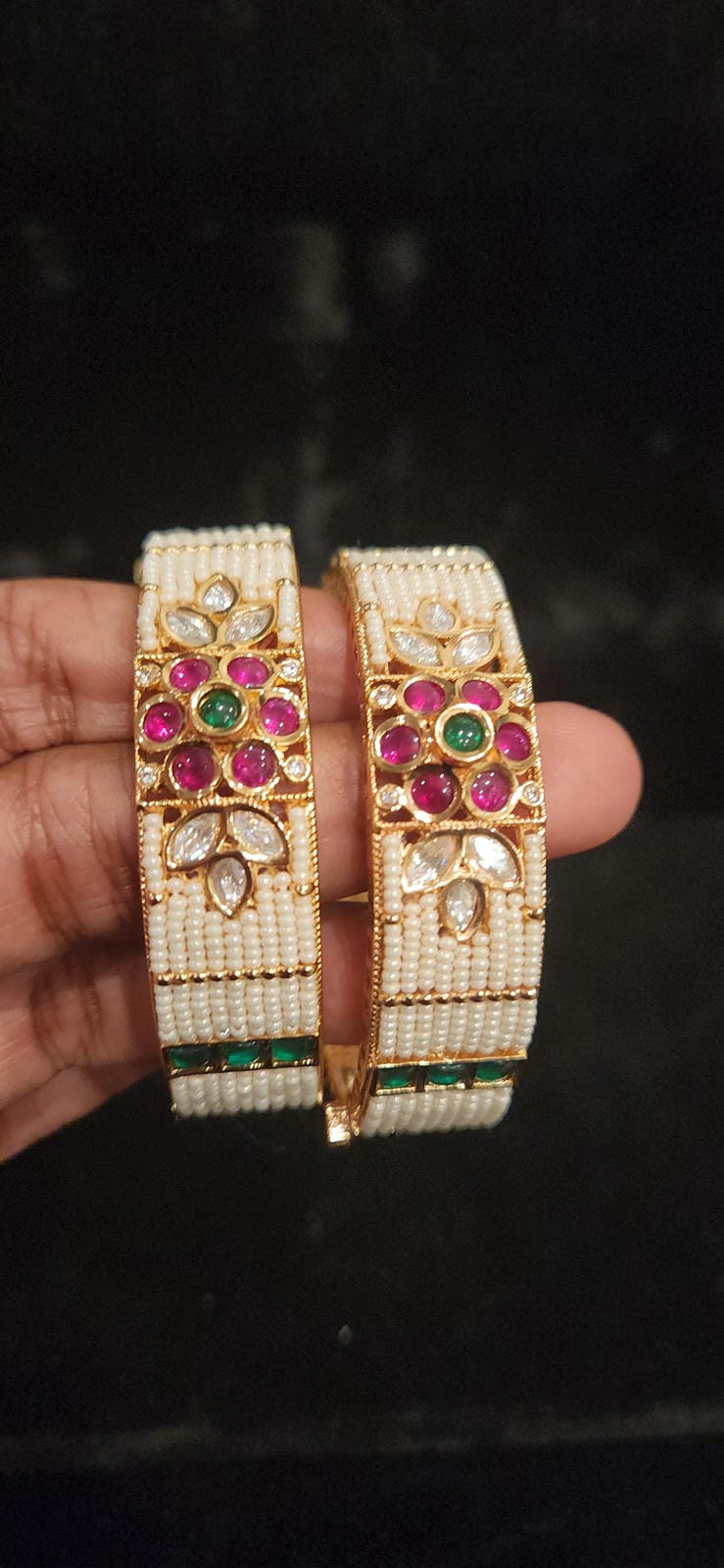 Classic Pearl Kundan Handmade Bangles