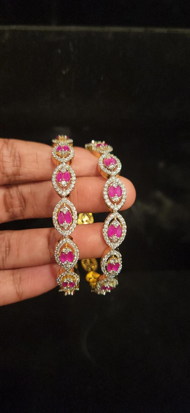 Brilliant Ruby Diamond Finish Oval Bangles