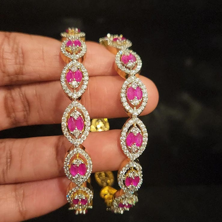 Brilliant Ruby Diamond Finish Oval Bangles