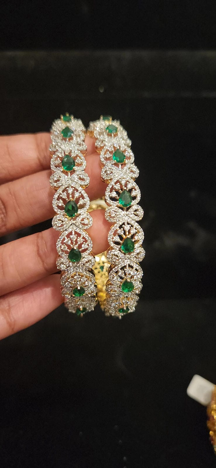Brilliant Floral CZ Emerald Stone Bangles