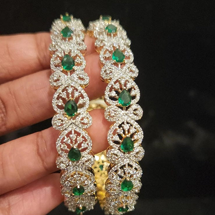 Brilliant Floral CZ Emerald Stone Bangles