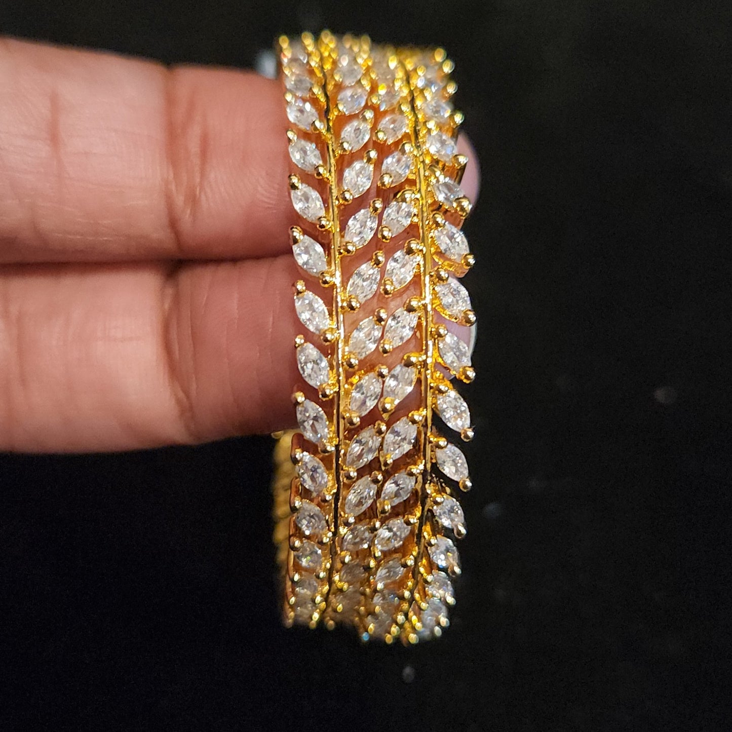 Brilliant CZ Leaf Designed Kids Bangle