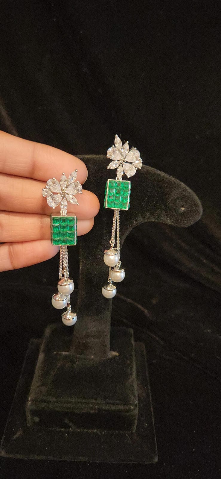 Sparkling Emerald & CZ Earrings