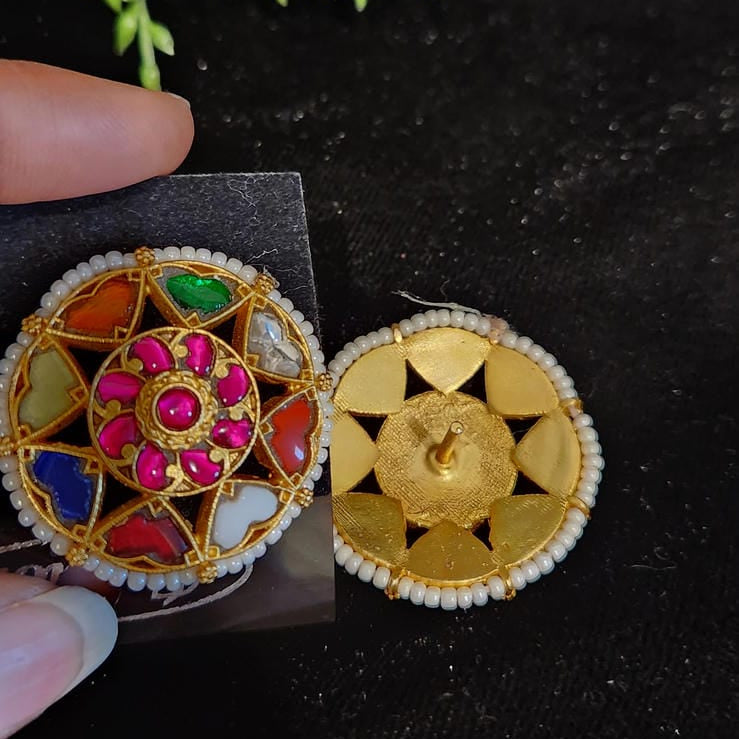 Traditional Navratan Kundan Studs