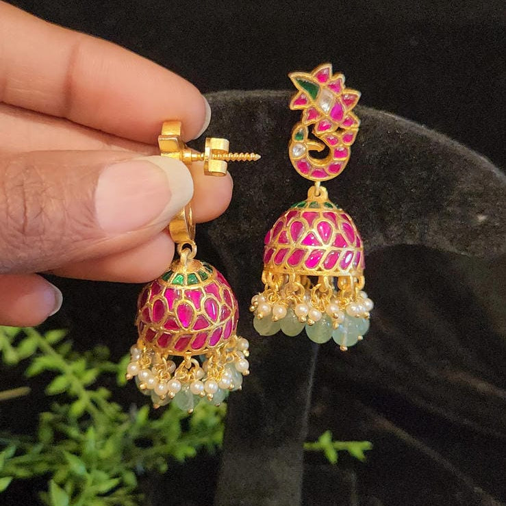 Traditional Kundan Peacock Jhumkas