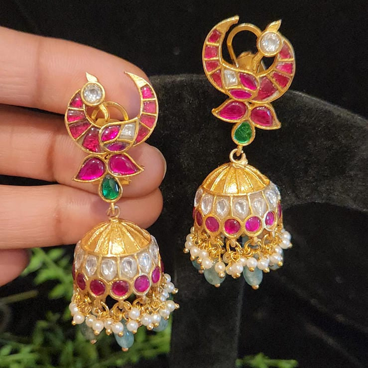 Traditional Kundan Peacock Jhumka