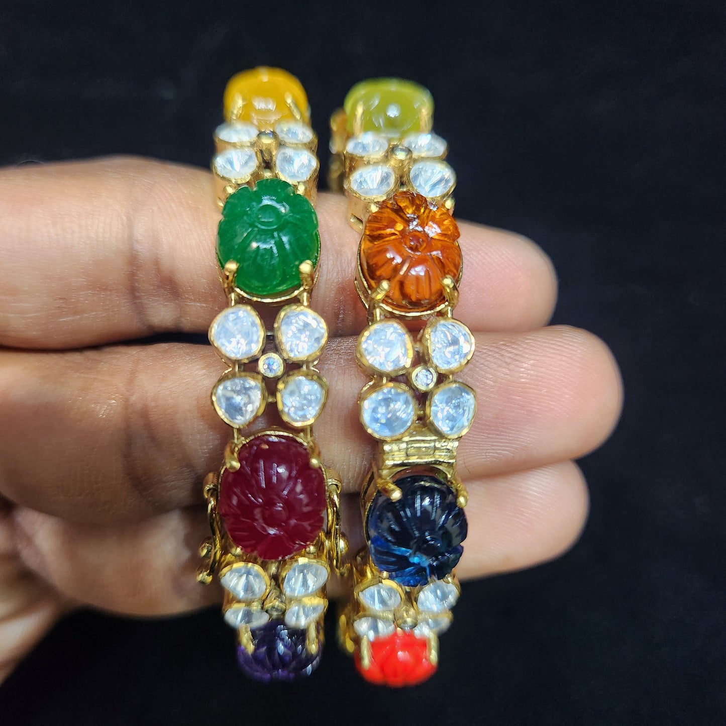 Auspicious Navaratan Classic 92.5 Silver Bangles