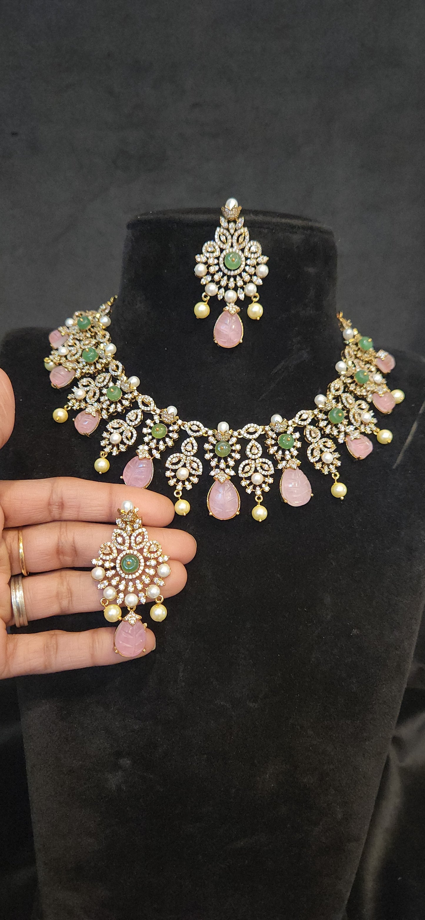 Floral Baby Pink Drop Necklace Set