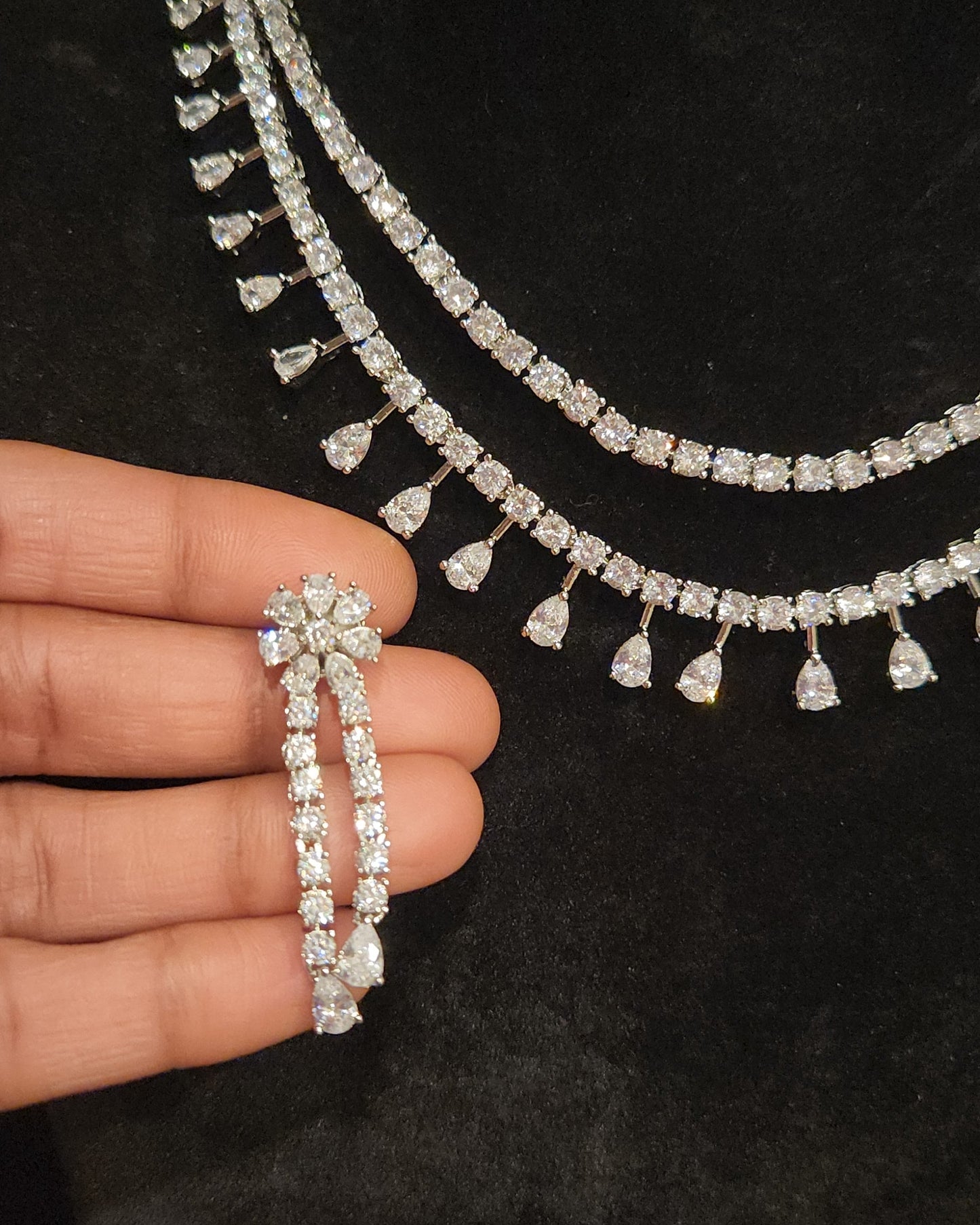 Double Layer CZ Necklace Set