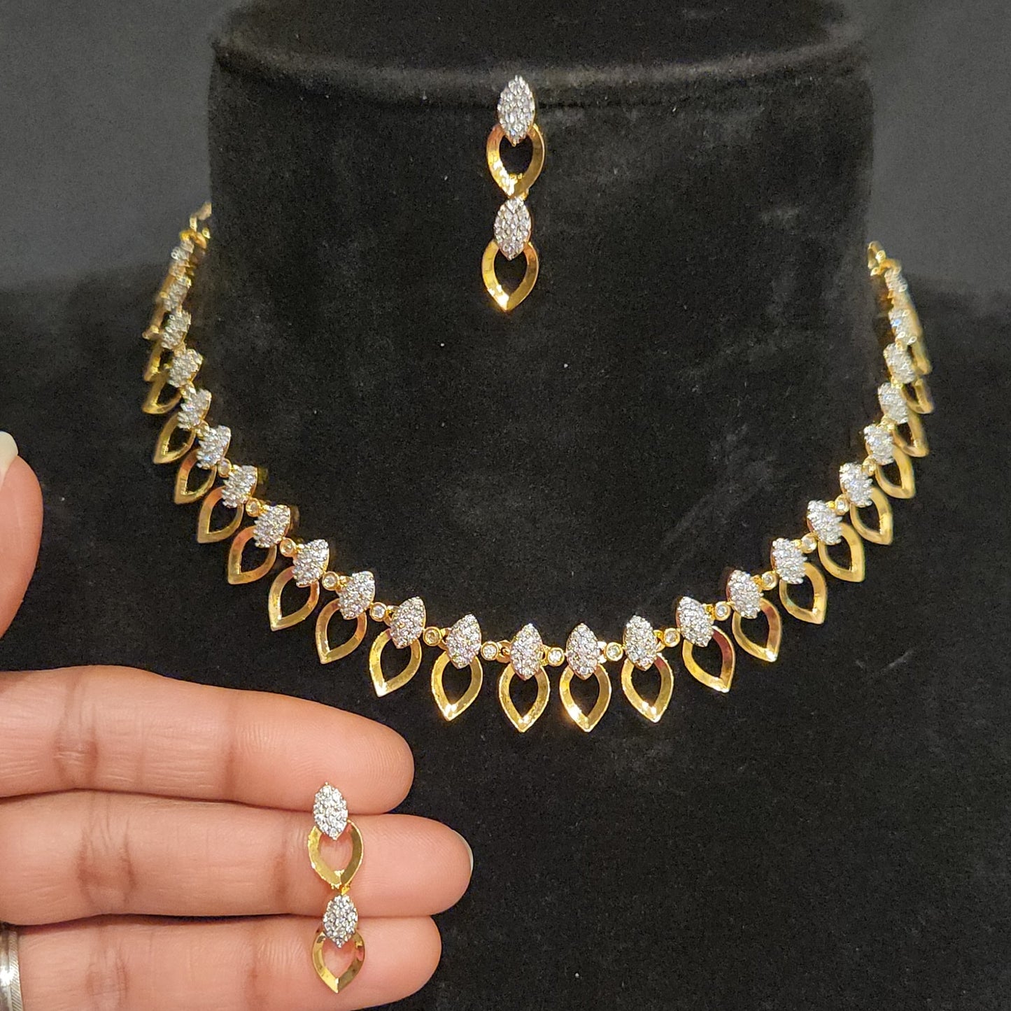 Golden Leaf CZ Necklace Set