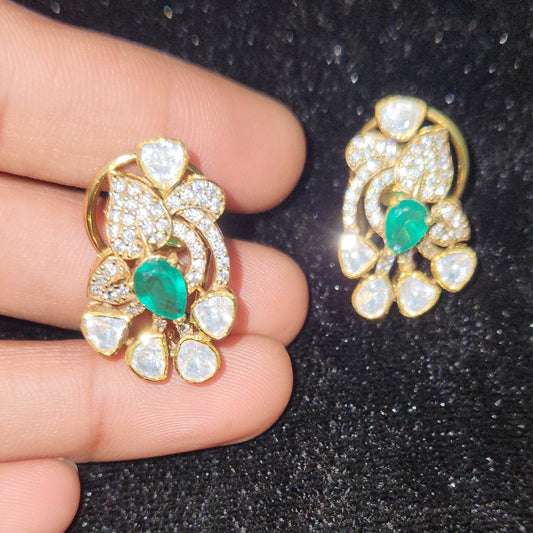 9.25 Silver Floral Emerald Studs