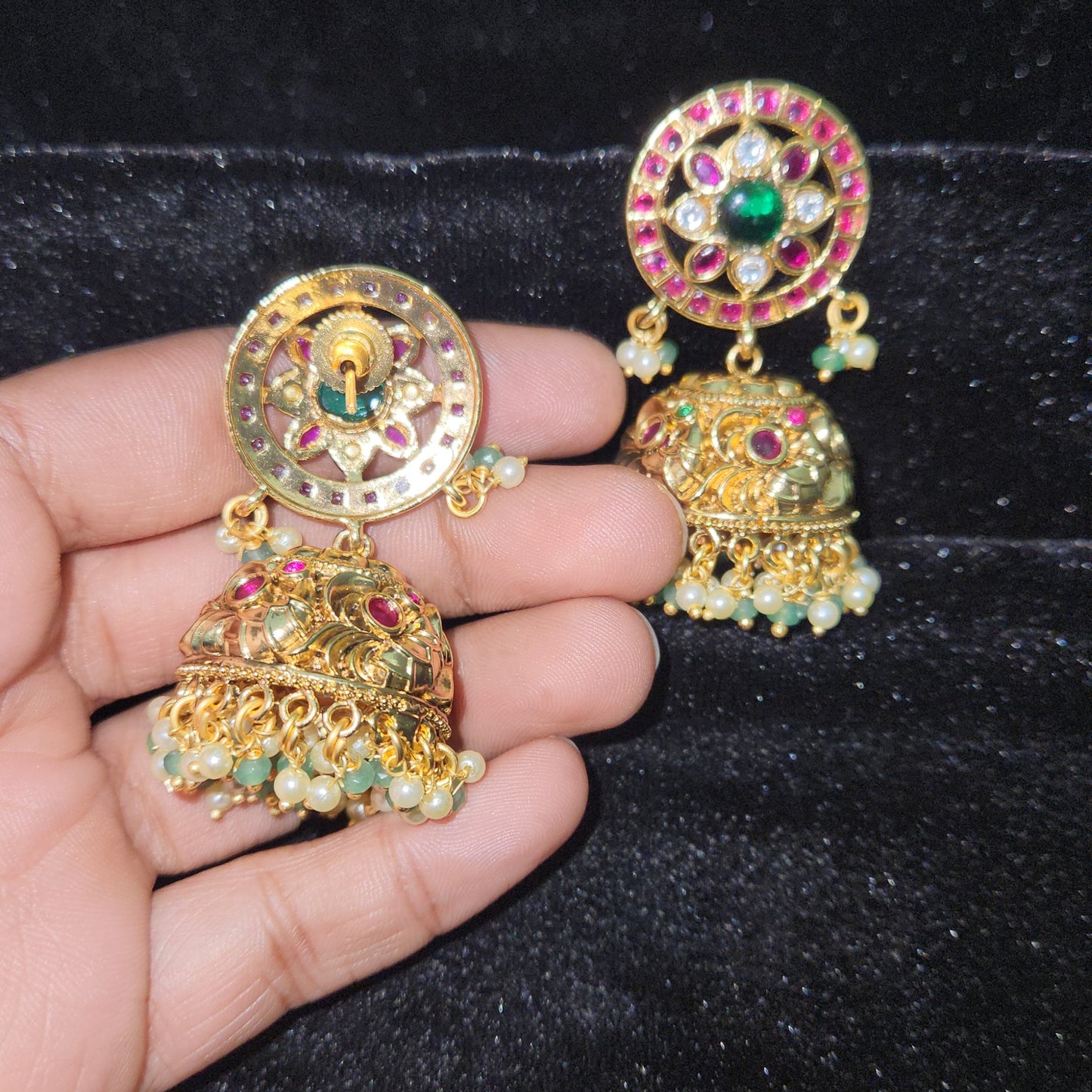 Charming Floral Pota Stone Jhumkas